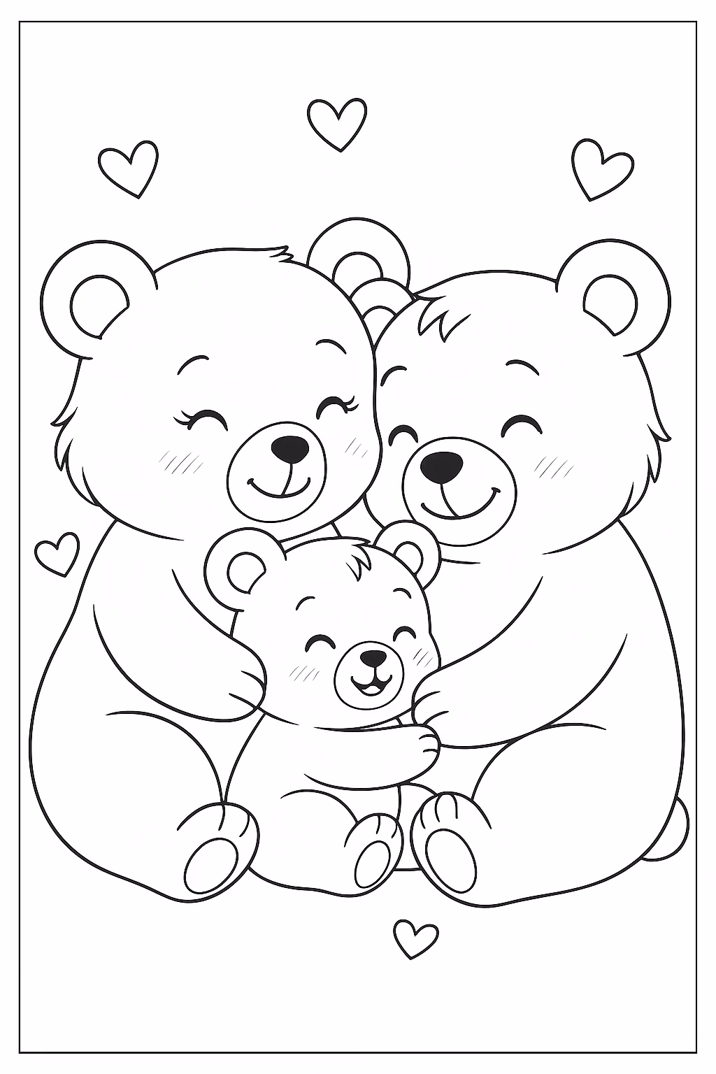 Ursinho familia min para colorir — desenho para imprimir