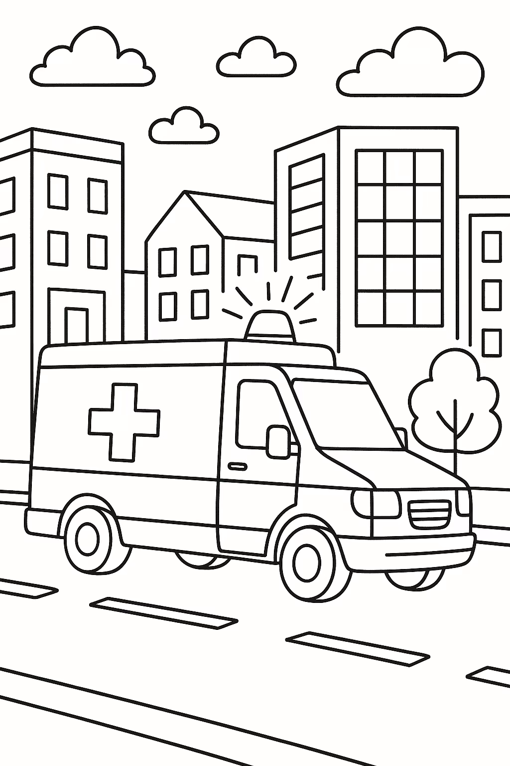 Ambulancia cidade para colorir — desenho para imprimir