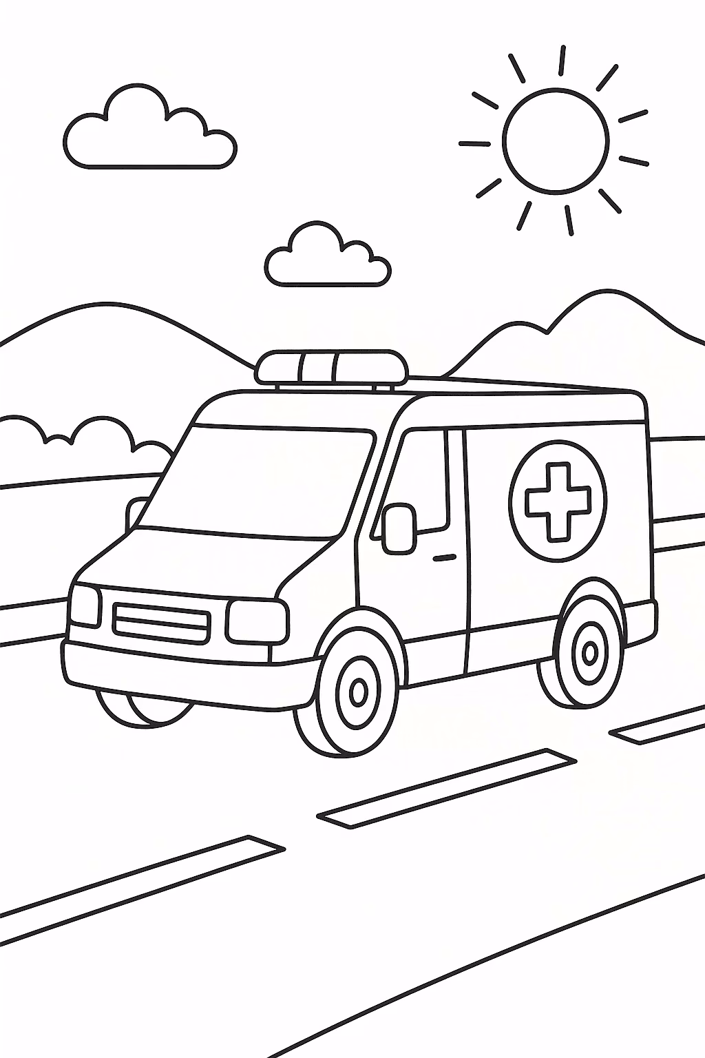 Ambulancia estrada para colorir — desenho para imprimir