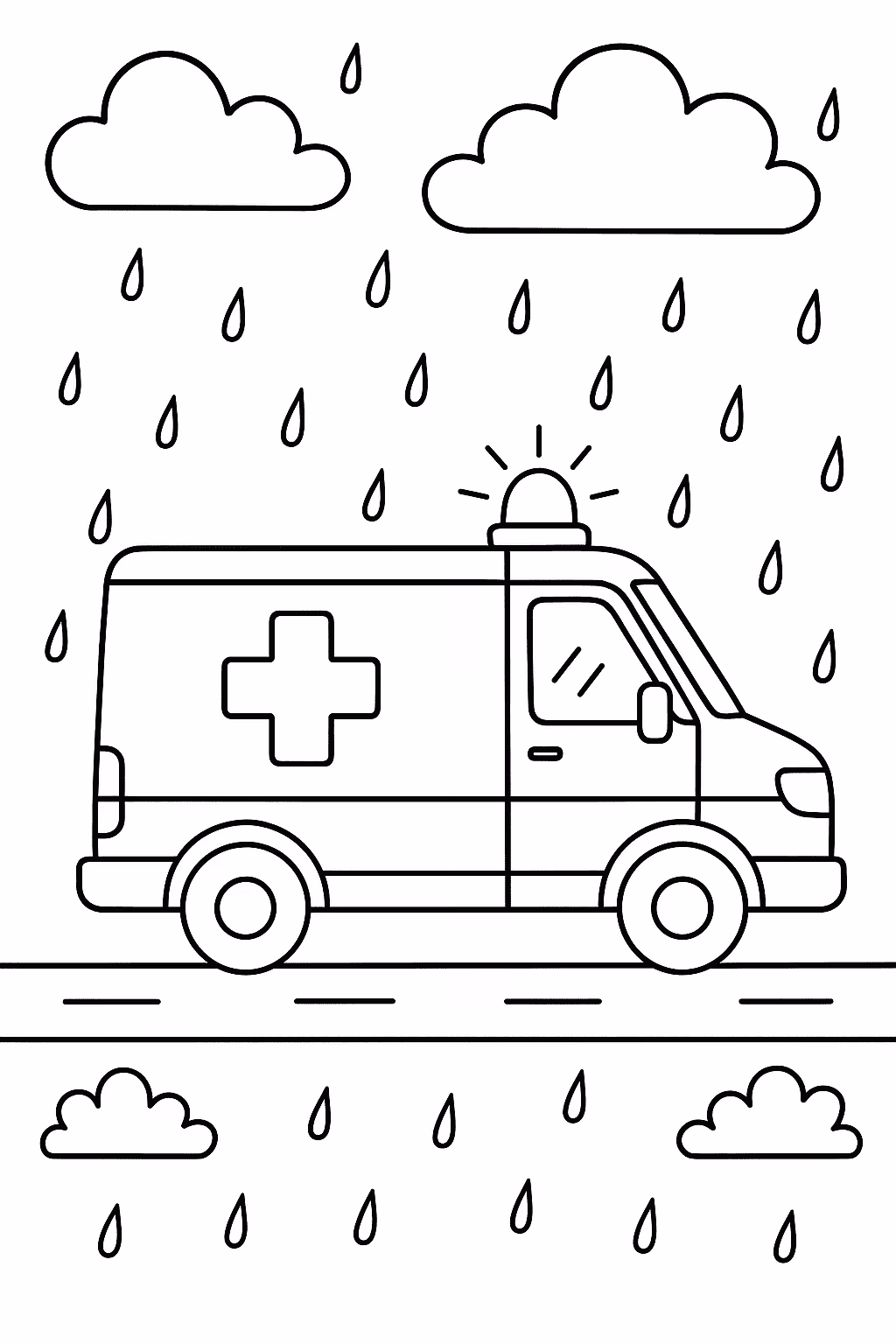 Ambulancia chuva para colorir — desenho para imprimir