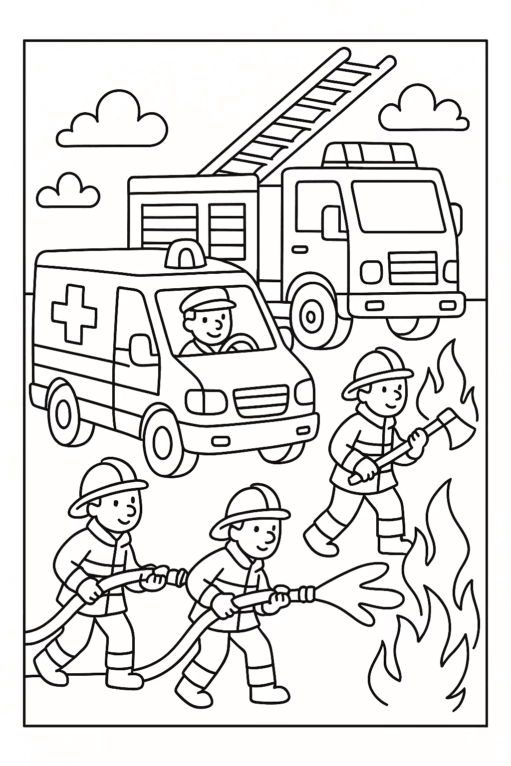 Ambulancia bombeiros para colorir — desenho para imprimir