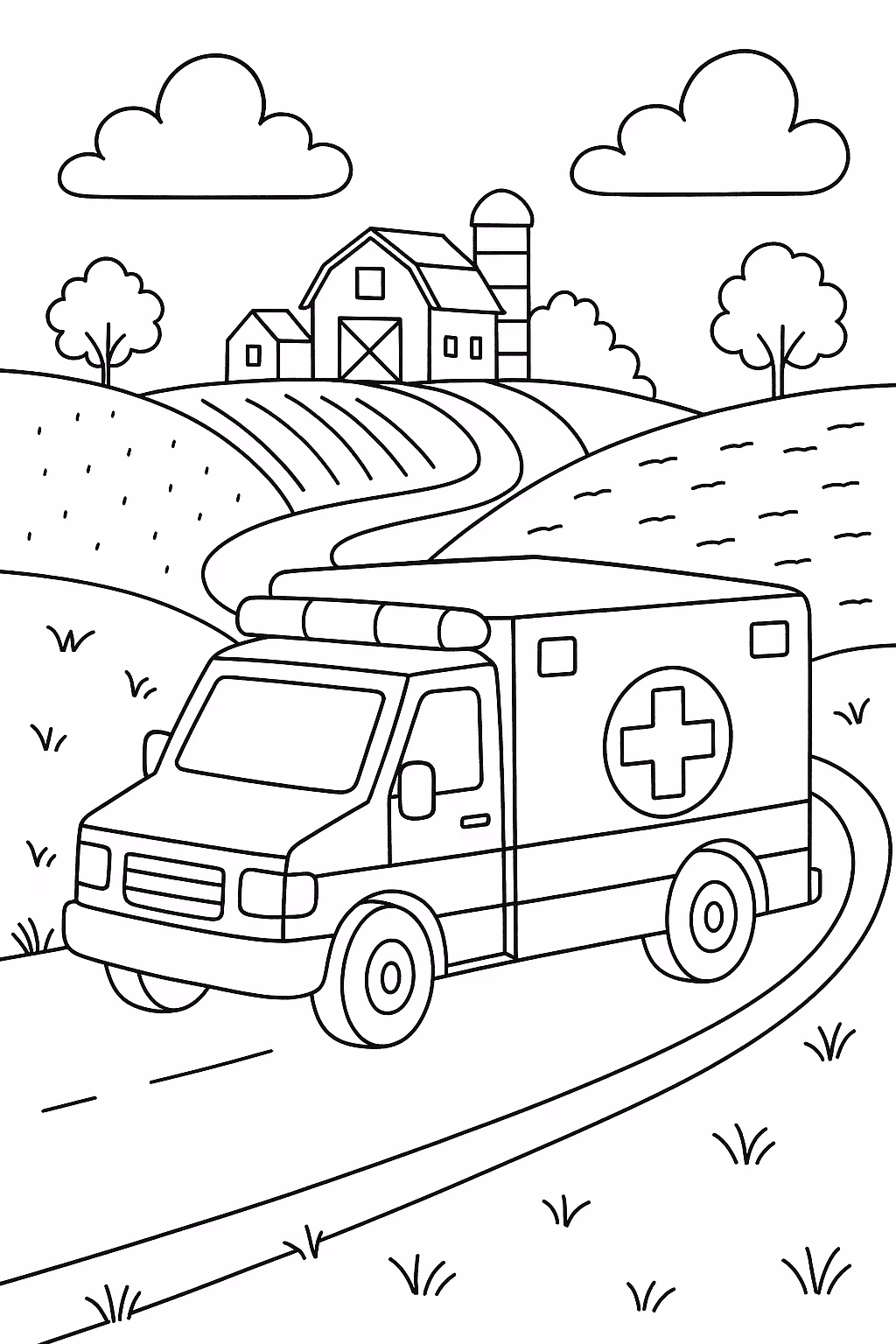 Ambulancia rural para colorir — desenho para imprimir