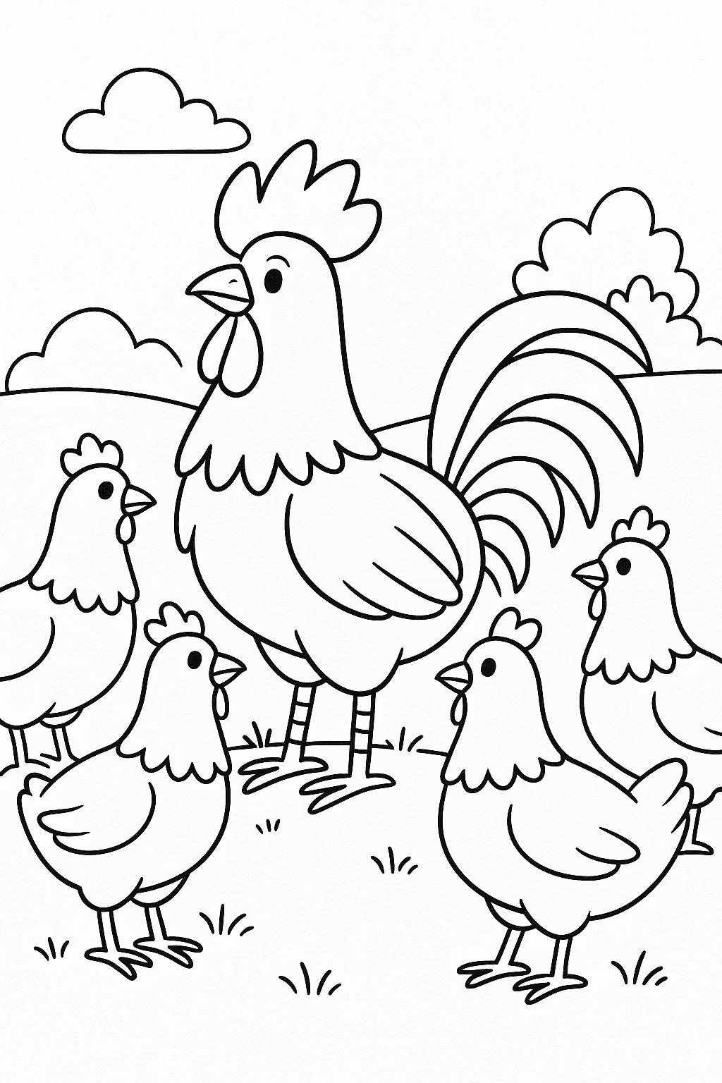 Galo galinhas para colorir — desenho para imprimir