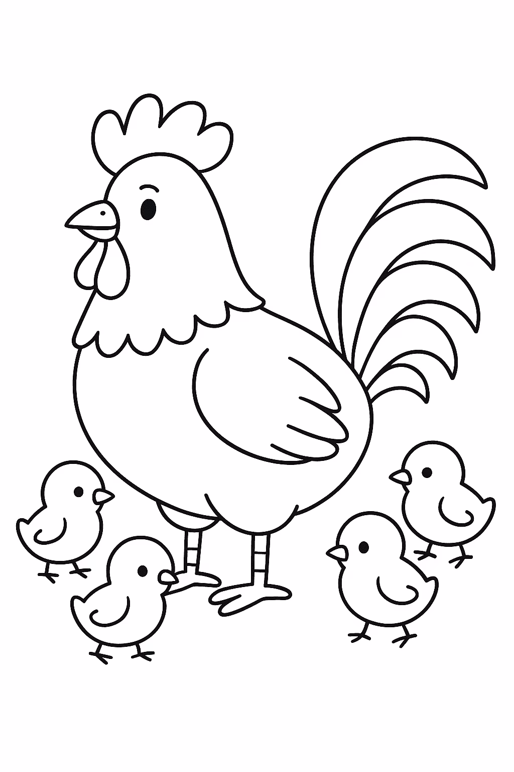 Galo pintinhos para colorir — desenho para imprimir