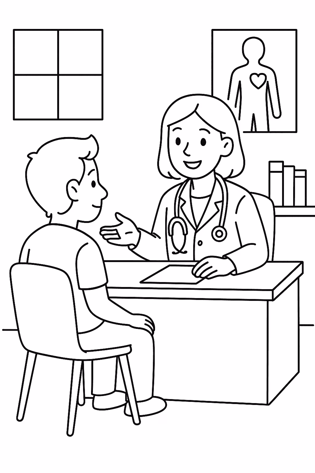 Medico consulta para colorir — desenho para imprimir