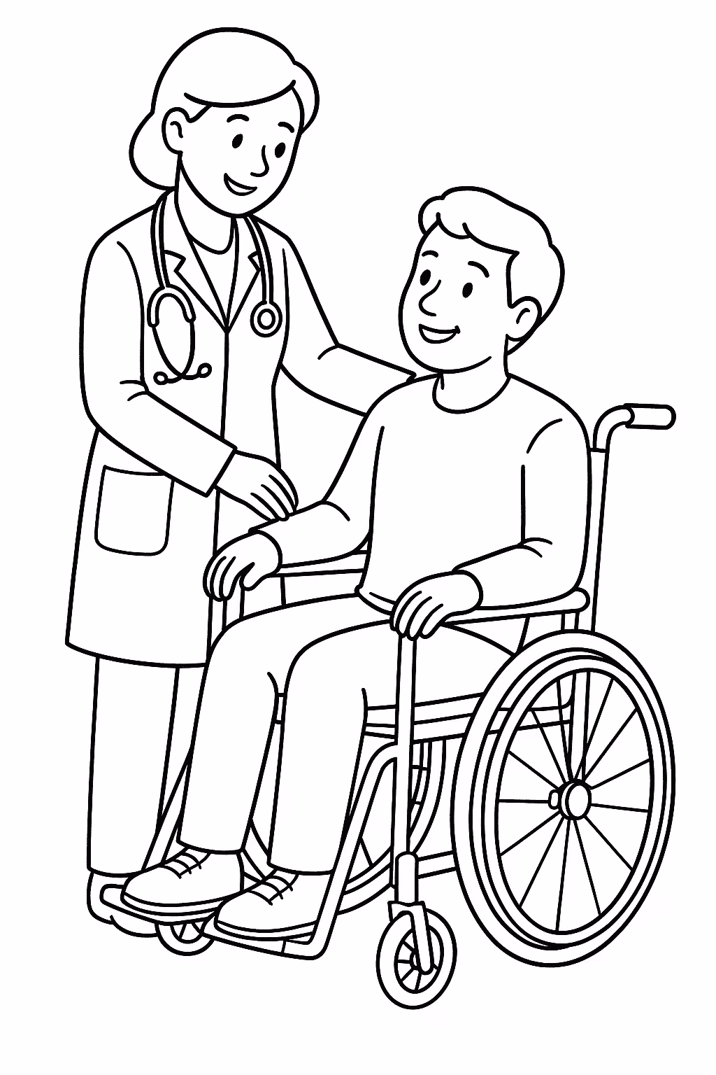 Medico cadeira rodas para colorir — desenho para imprimir