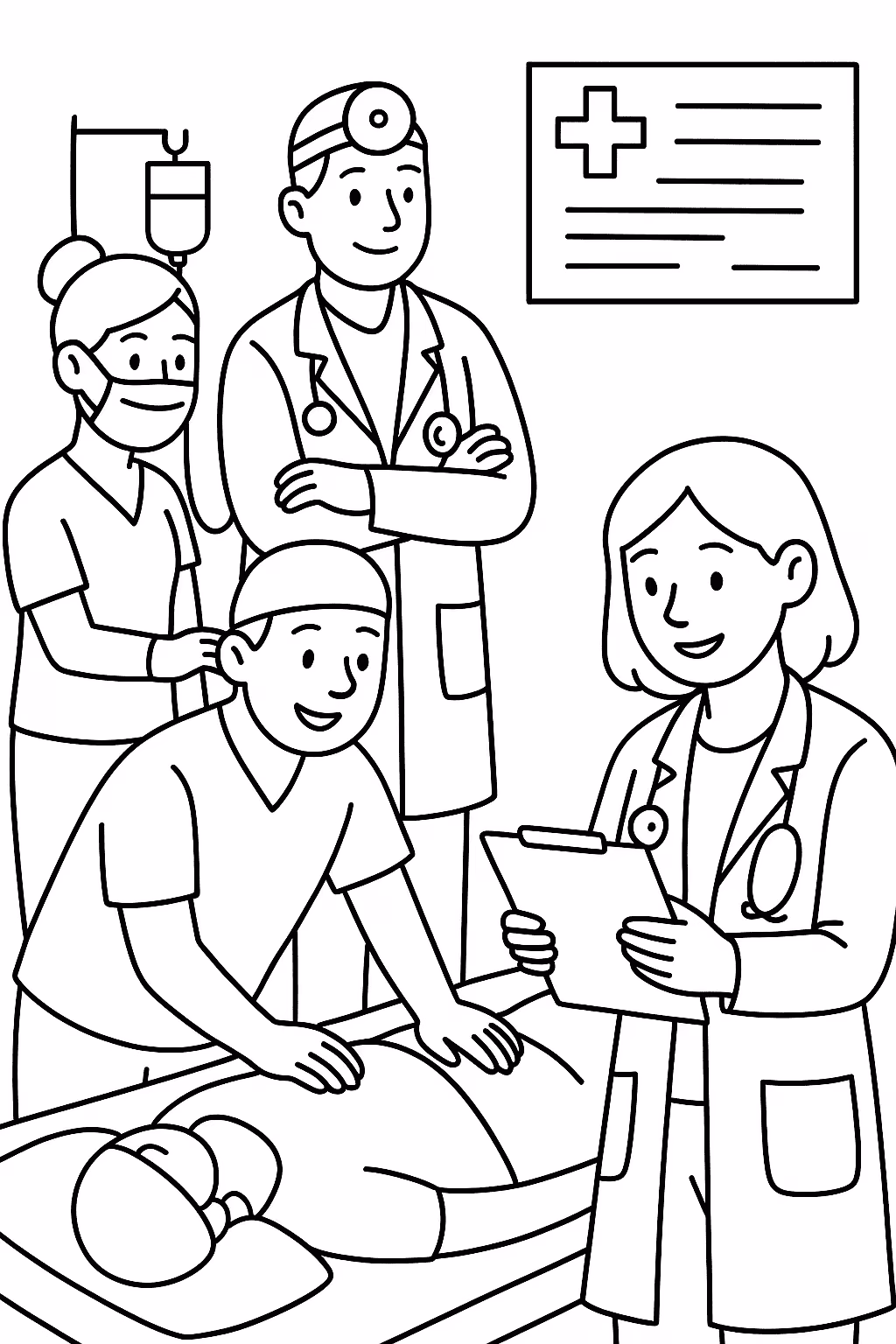 Medico equipe para colorir — desenho para imprimir