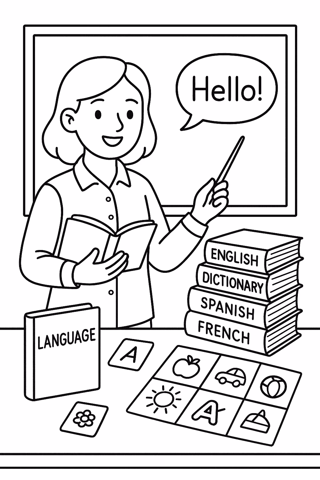 Professor idiomas para colorir — desenho para imprimir