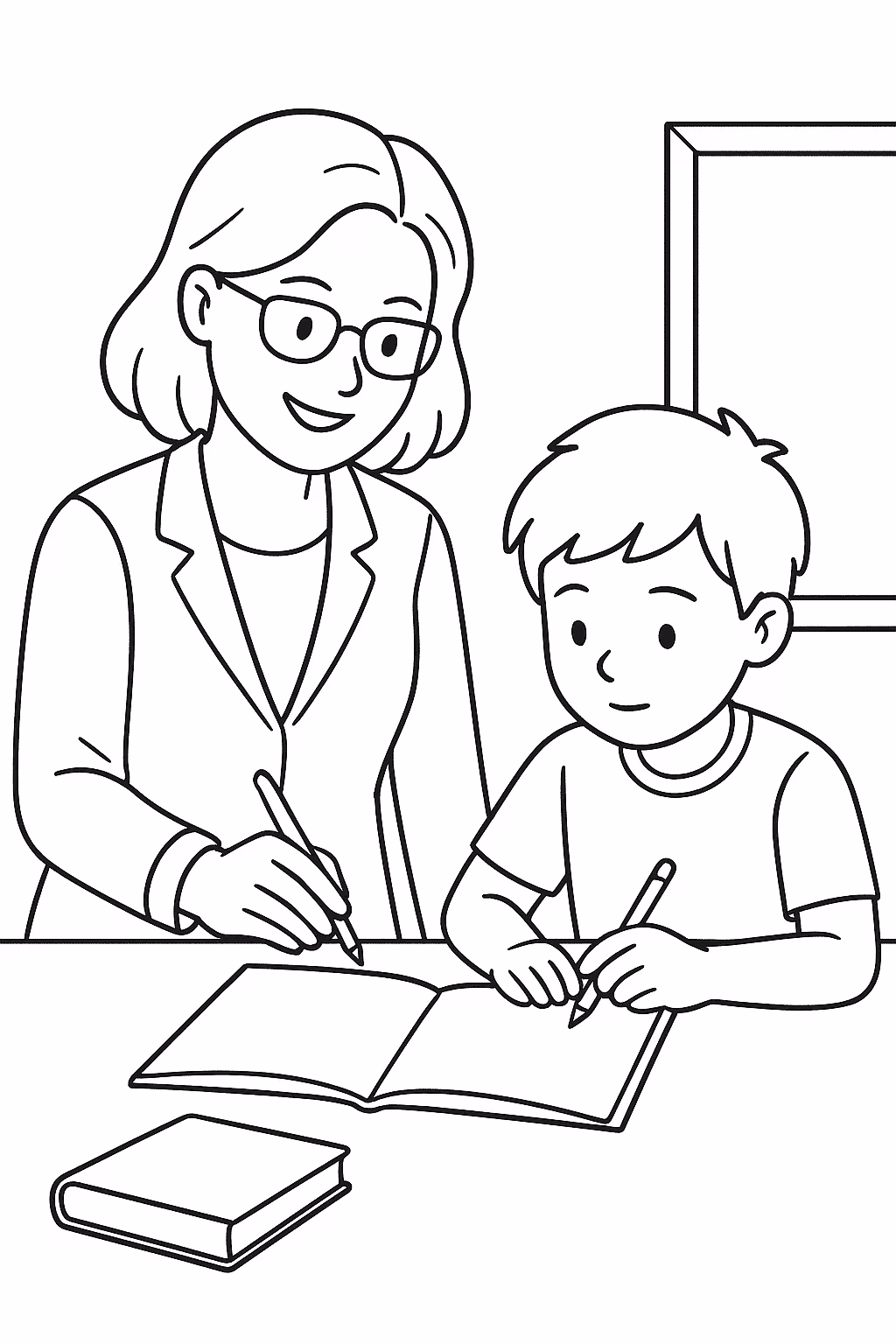 Professor orientando para colorir — desenho para imprimir