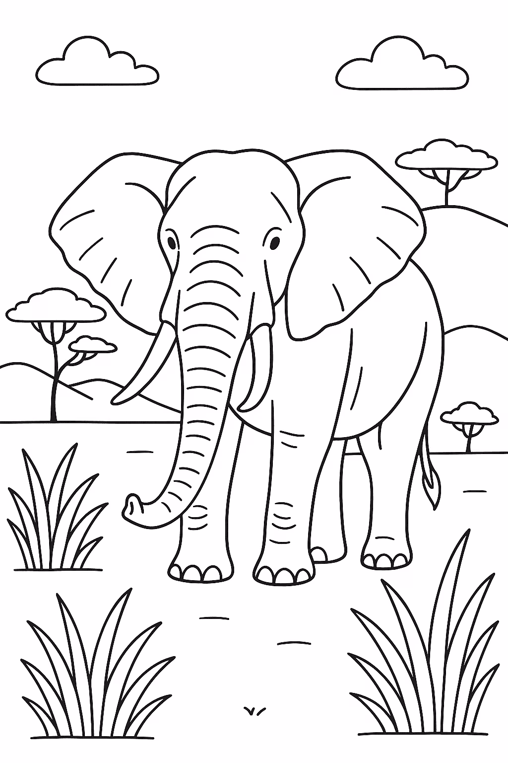 Safari elefante para colorir — desenho para imprimir