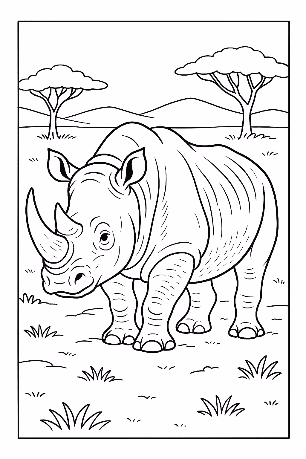 Safari rinoceronte para colorir — desenho para imprimir