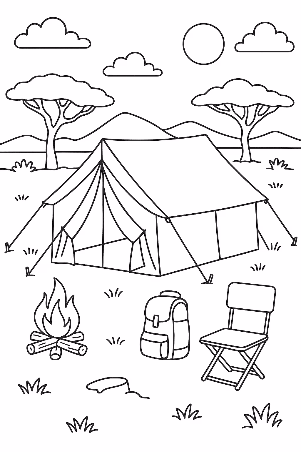 Safari barraca para colorir — desenho para imprimir