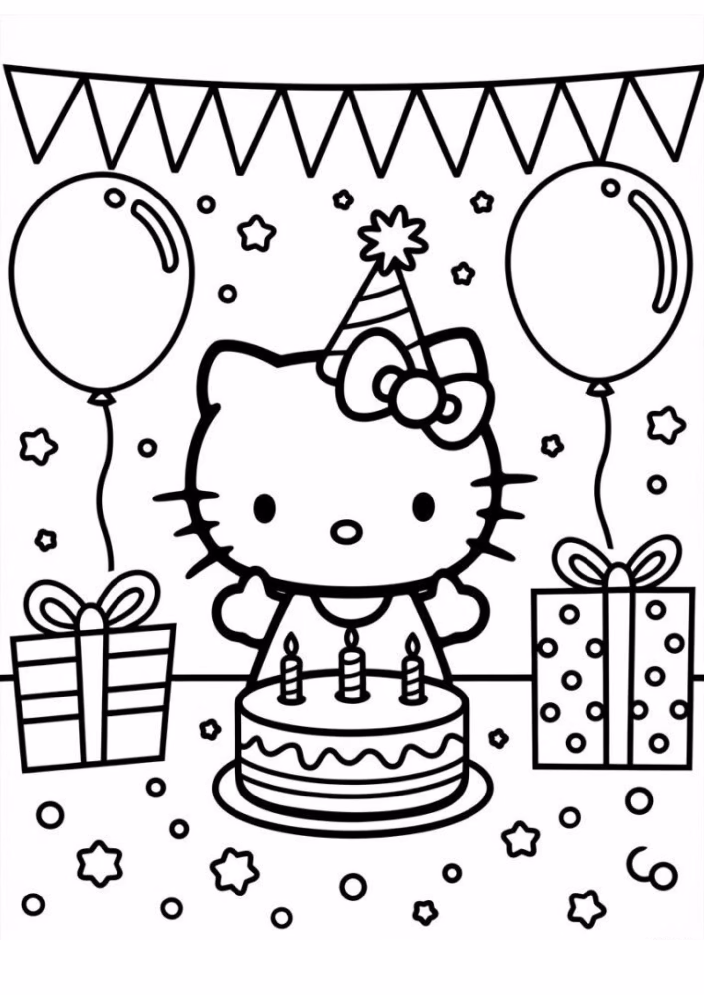 Hello kitty e para colorir — desenho para imprimir