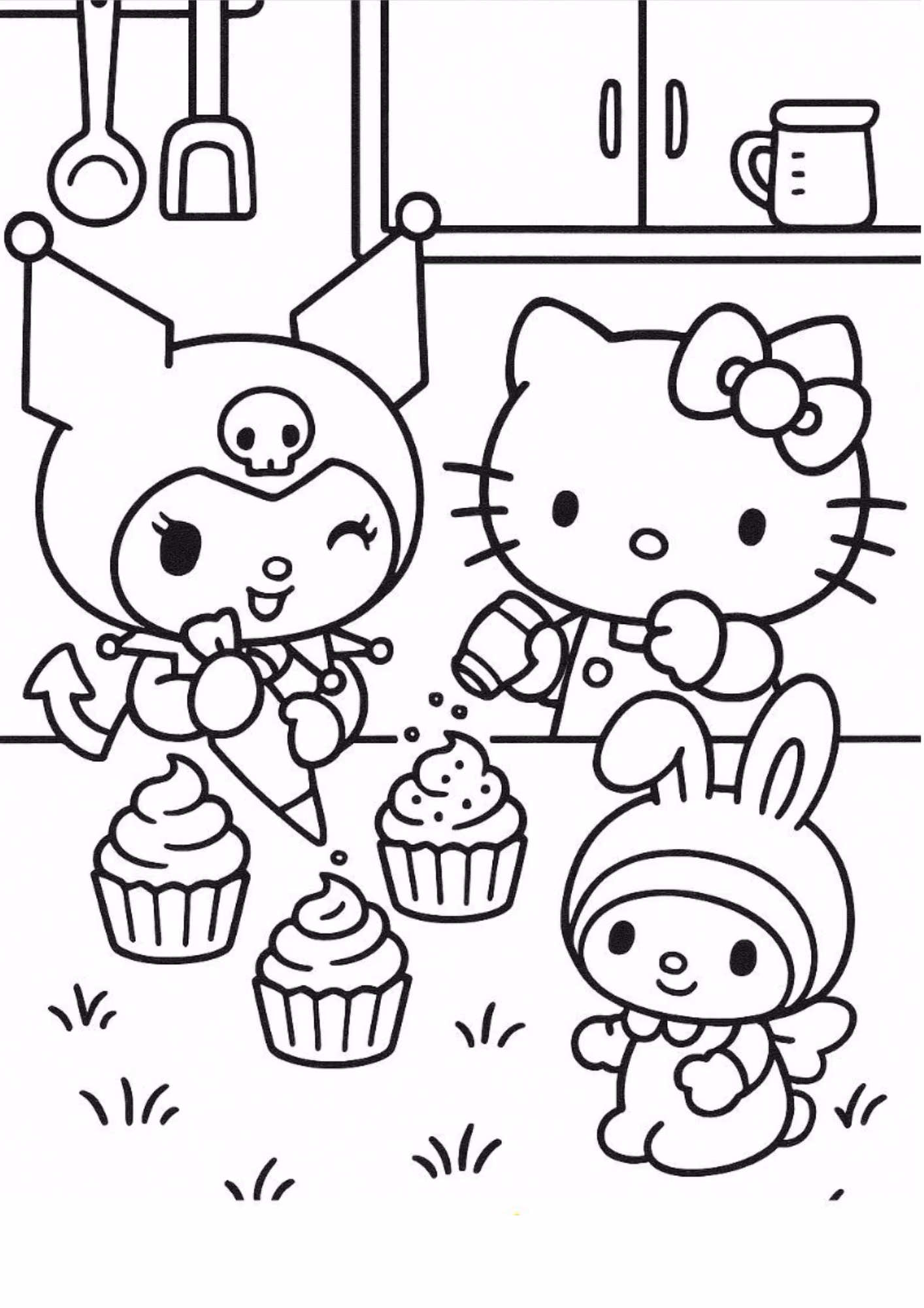 Hello kitty e para colorir — desenho para imprimir