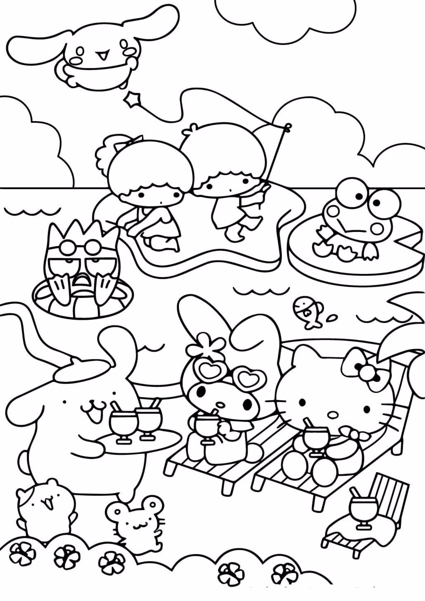 Hello kitty e para colorir — desenho para imprimir
