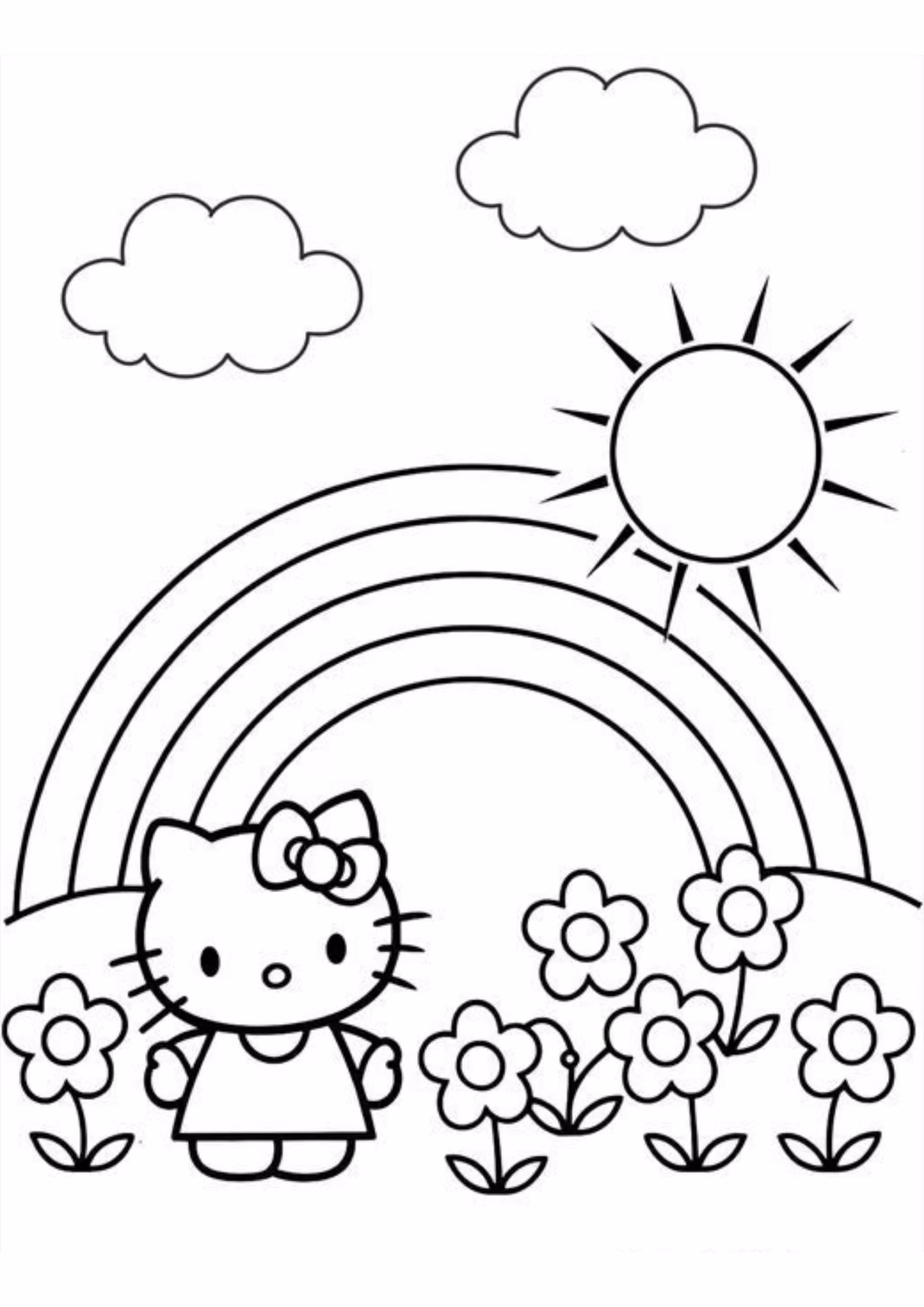 Hello kitty e para colorir — desenho para imprimir