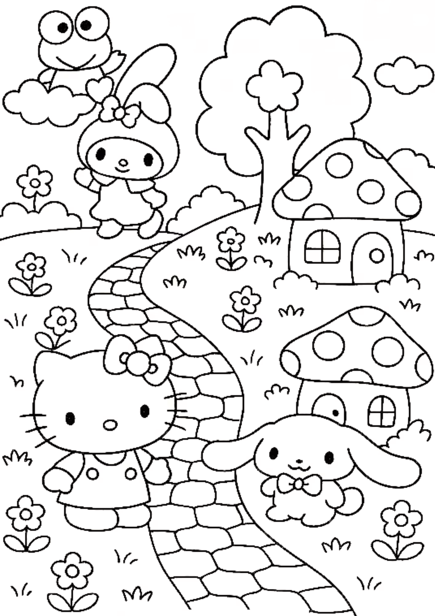 Hello kitty e para colorir — desenho para imprimir