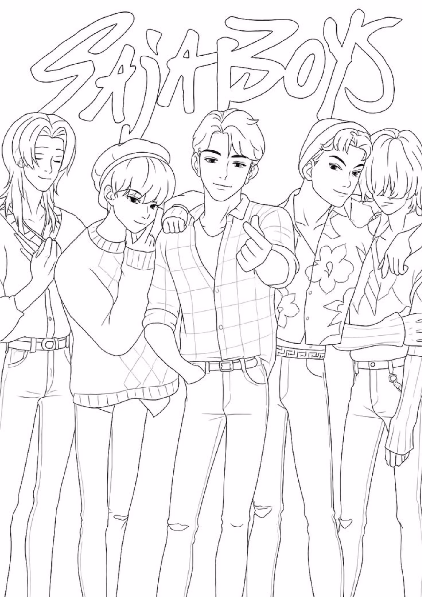 Saja boys e para colorir — desenho para imprimir