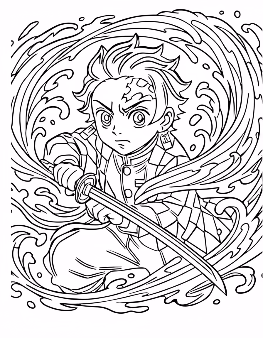 Demon slayer clean para colorir — desenho para imprimir