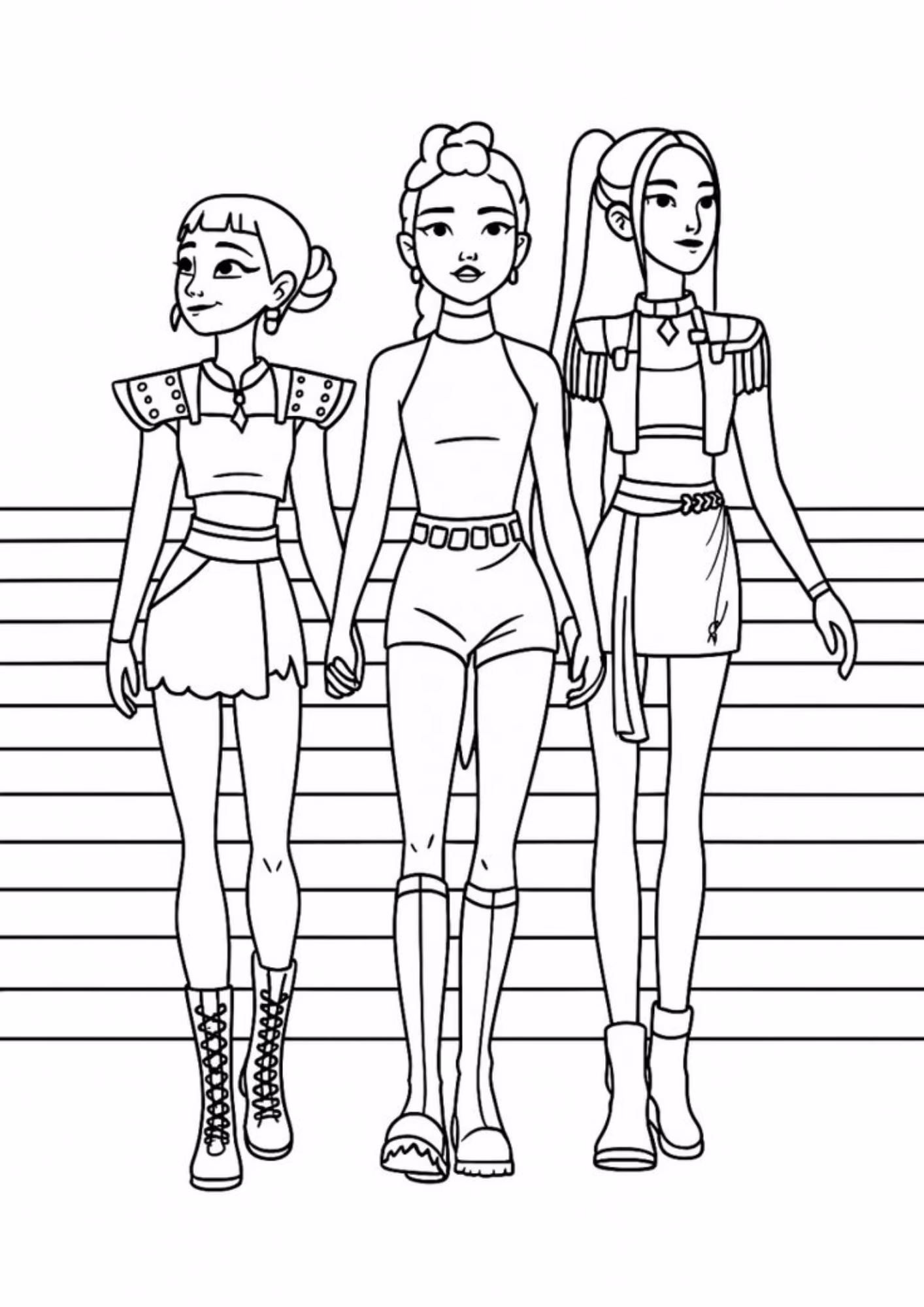 Guerreiras do kpop e para colorir — desenho para imprimir