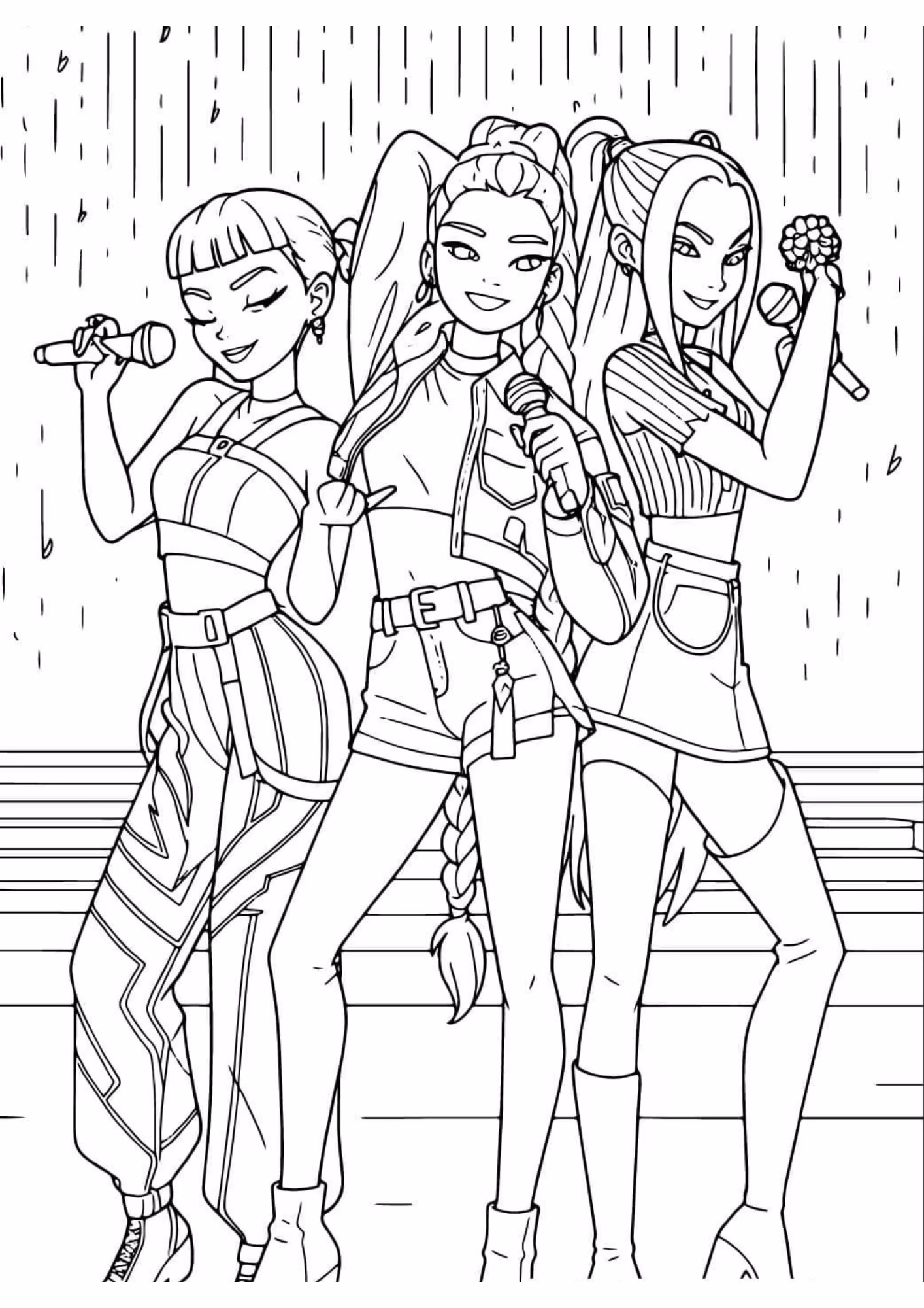Guerreiras do kpop e para colorir — desenho para imprimir