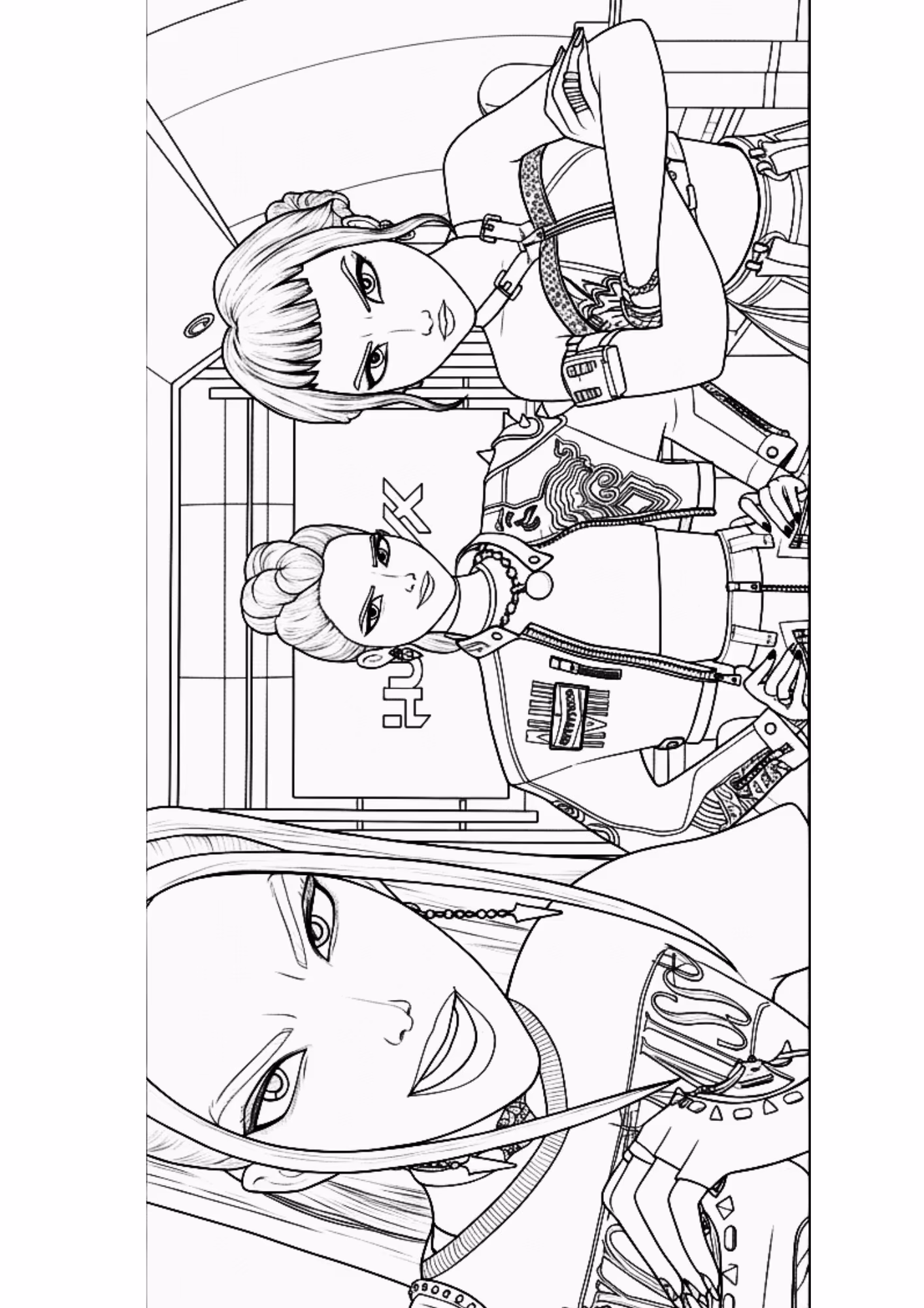 Guerreiras do kpop e para colorir — desenho para imprimir