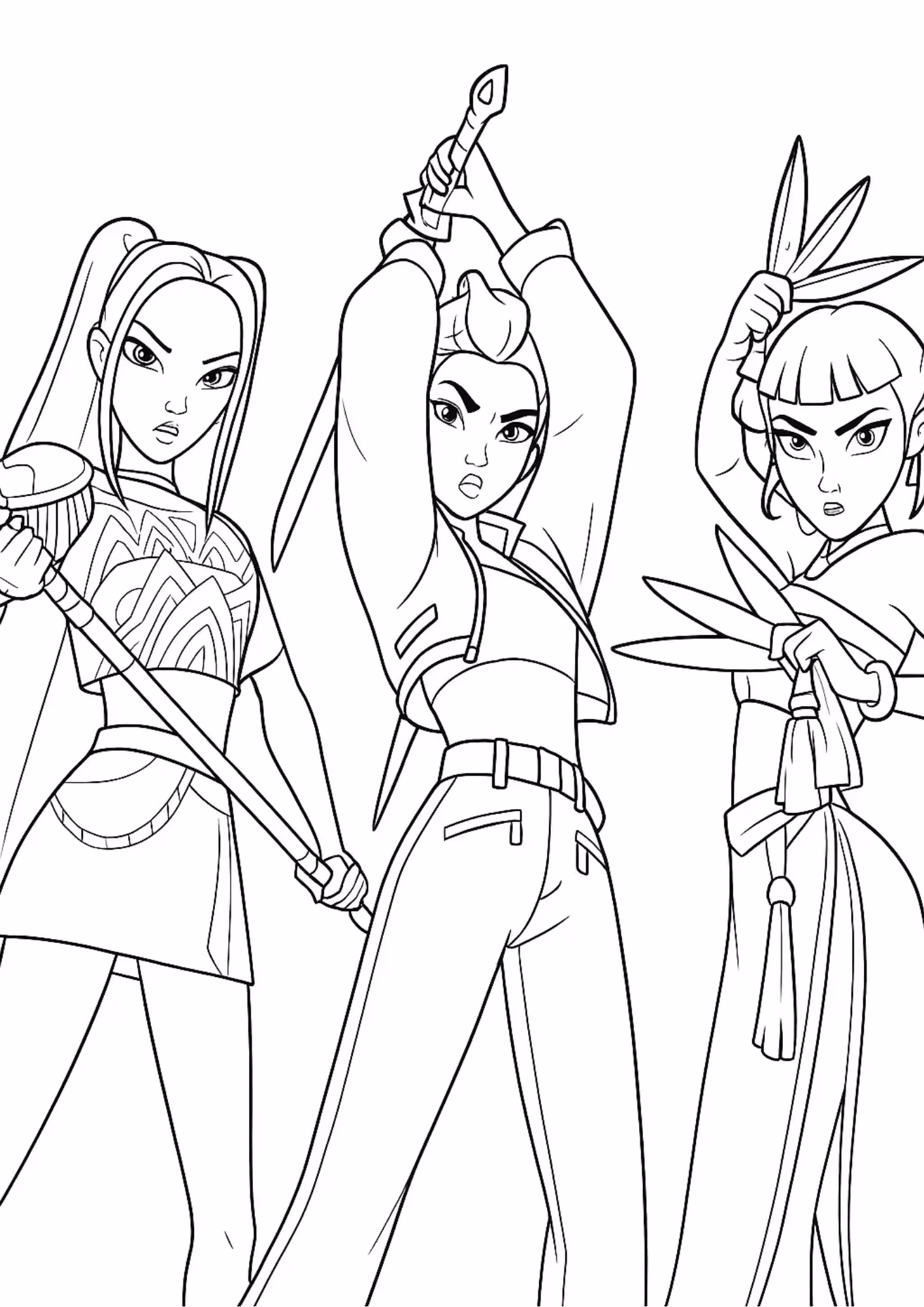 Guerreiras do kpop e para colorir — desenho para imprimir