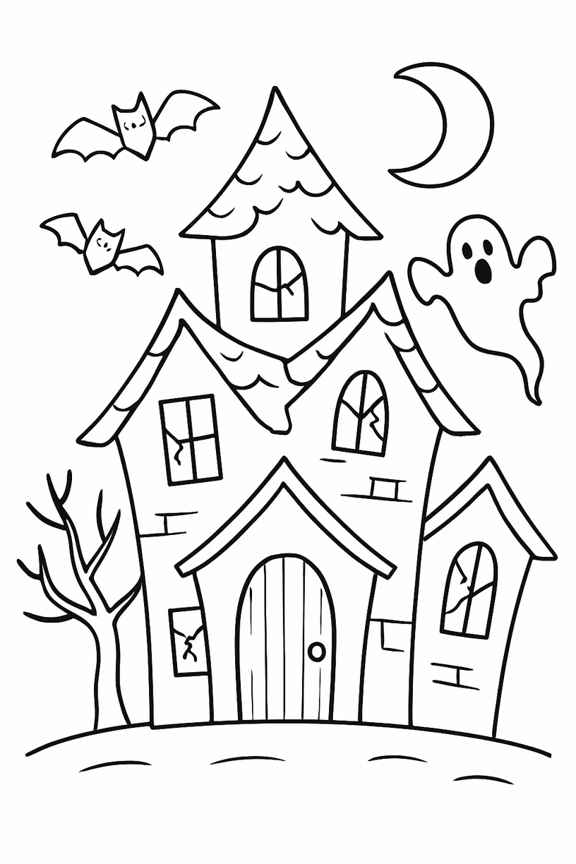 Halloween casa assombrada para colorir — desenho para imprimir