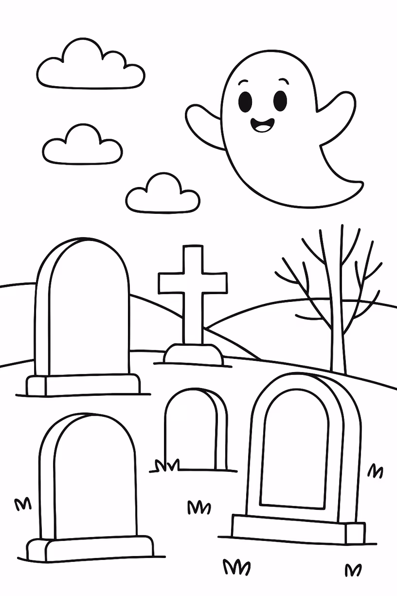 Halloween cemiterio para colorir — desenho para imprimir