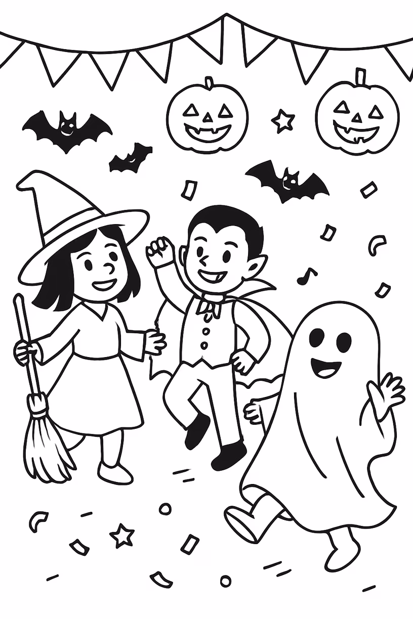 Halloween festa para colorir — desenho para imprimir