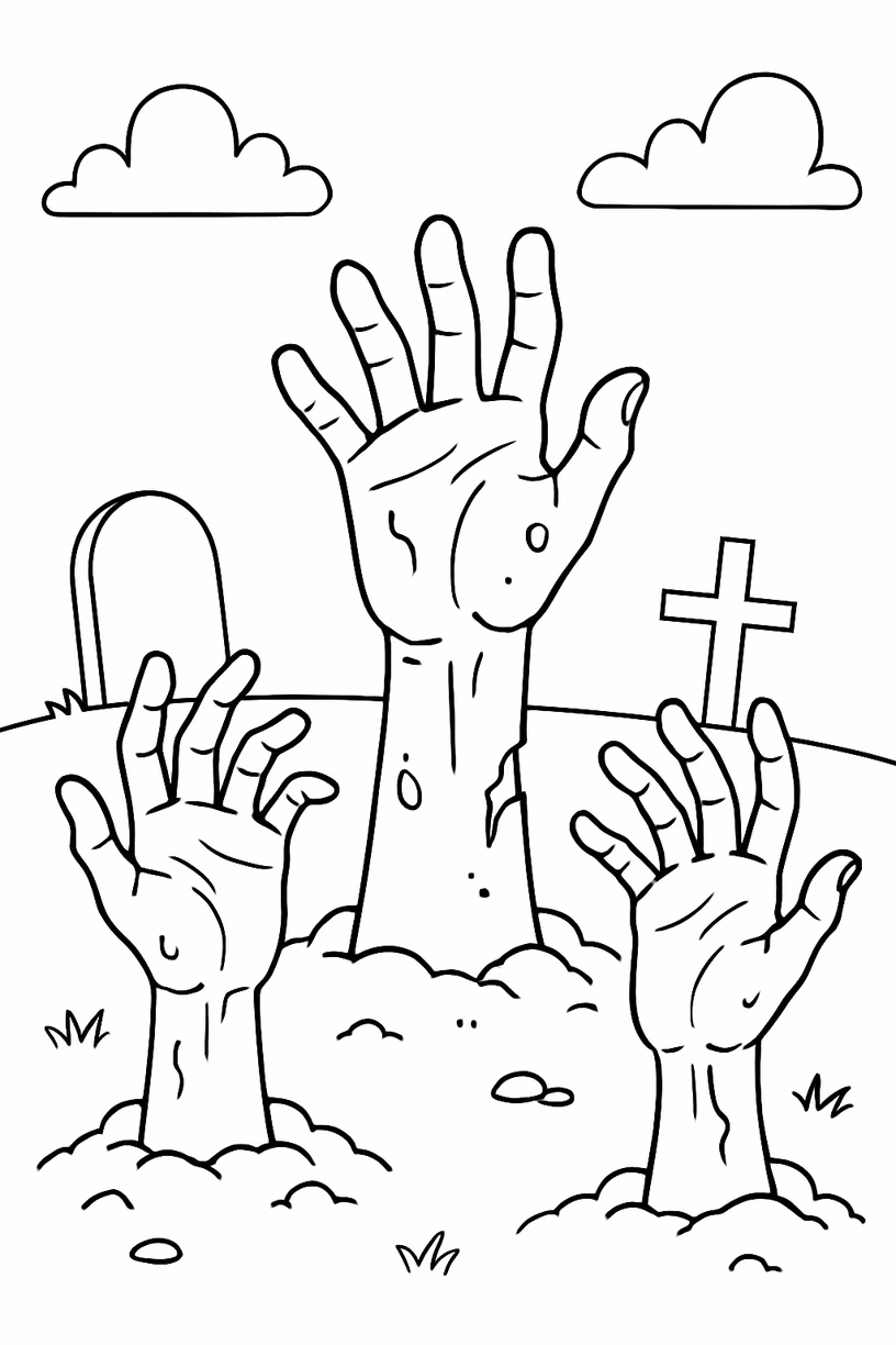 Halloween maos zumbi para colorir — desenho para imprimir