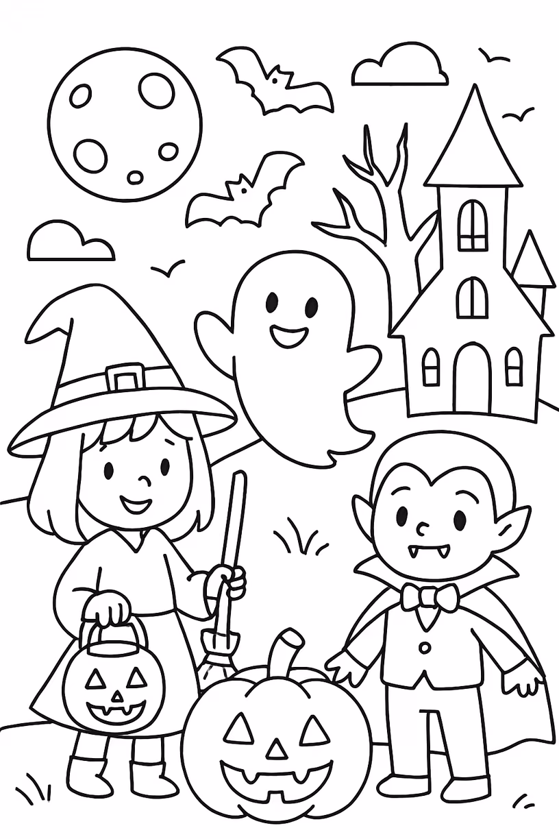 Halloween noite terror para colorir — desenho para imprimir