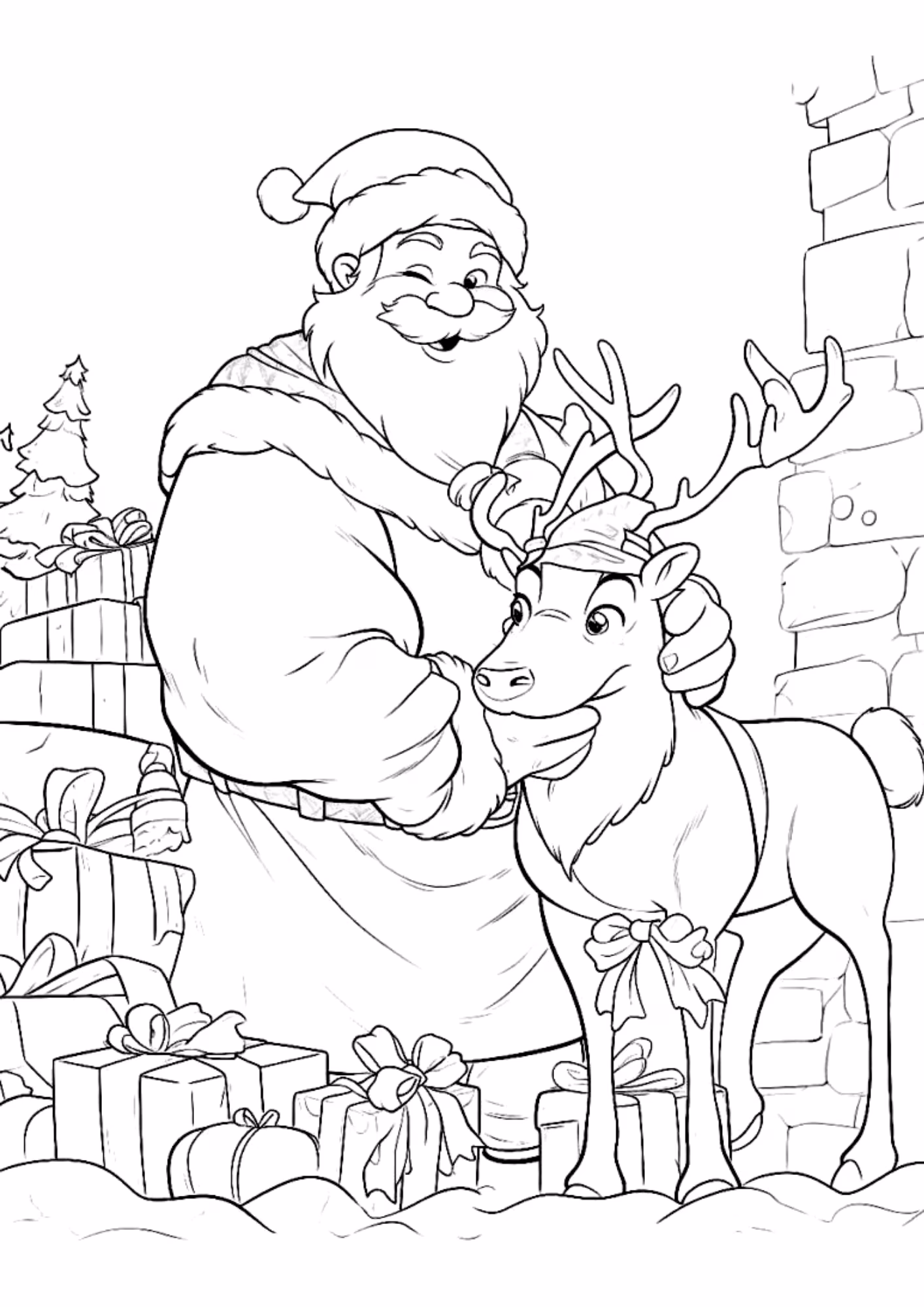 Papai noel e para colorir — desenho para imprimir