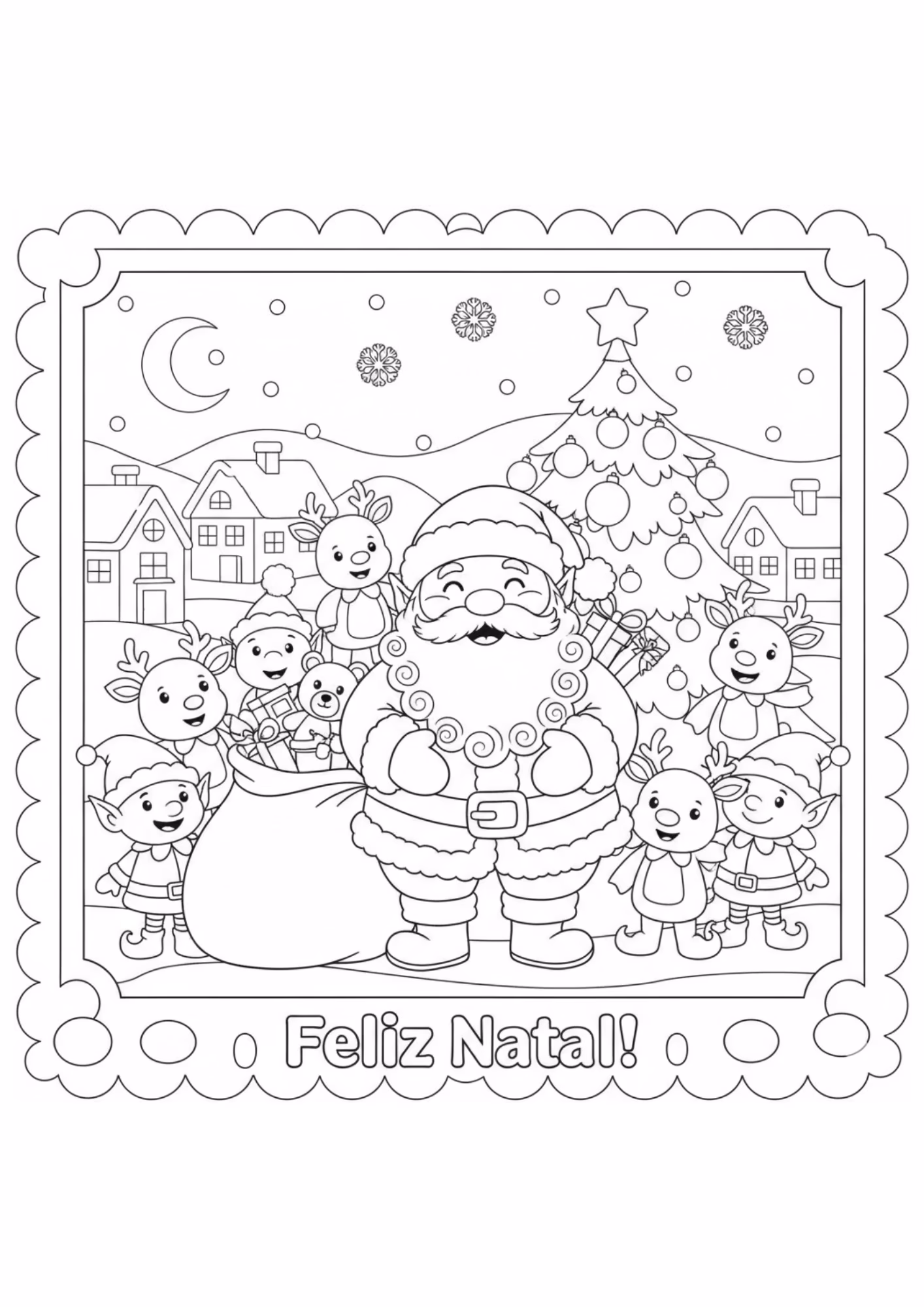 Papai noel e para colorir — desenho para imprimir