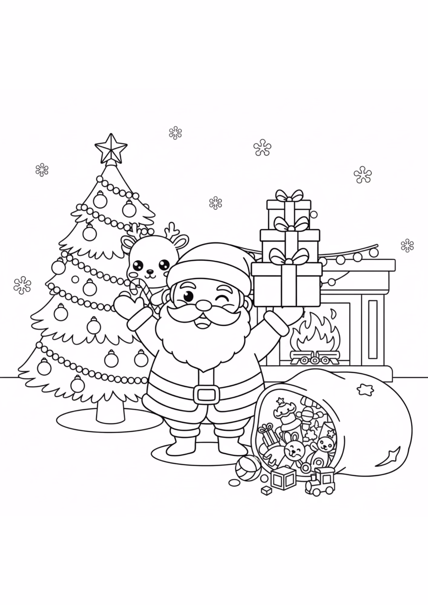 Papai noel e para colorir — desenho para imprimir