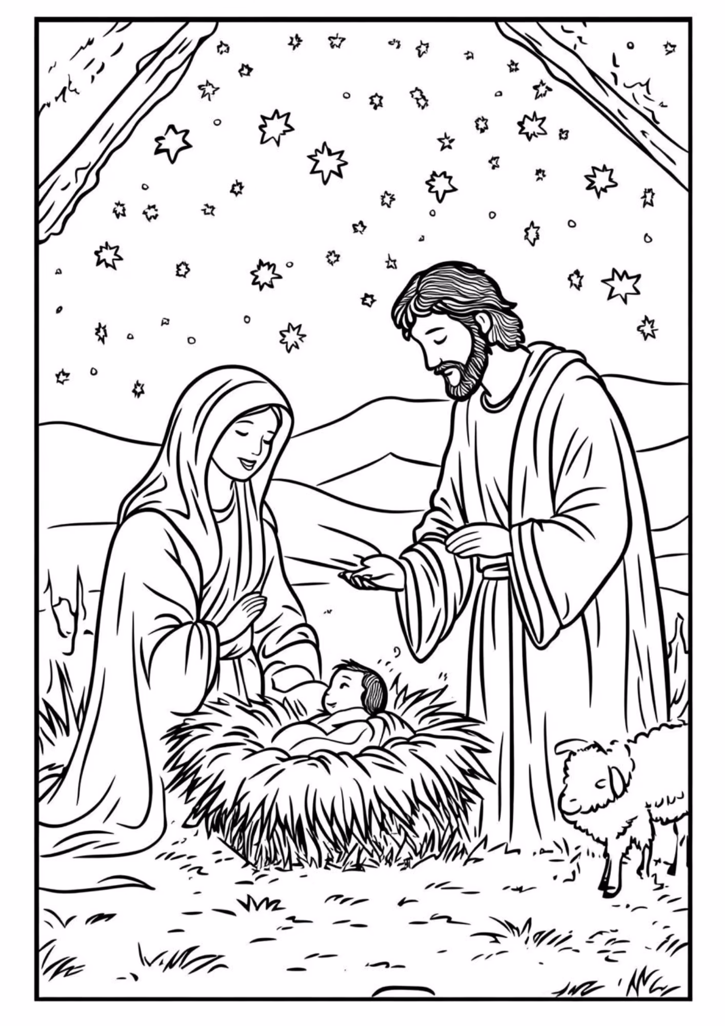 Presepio e para colorir — desenho para imprimir