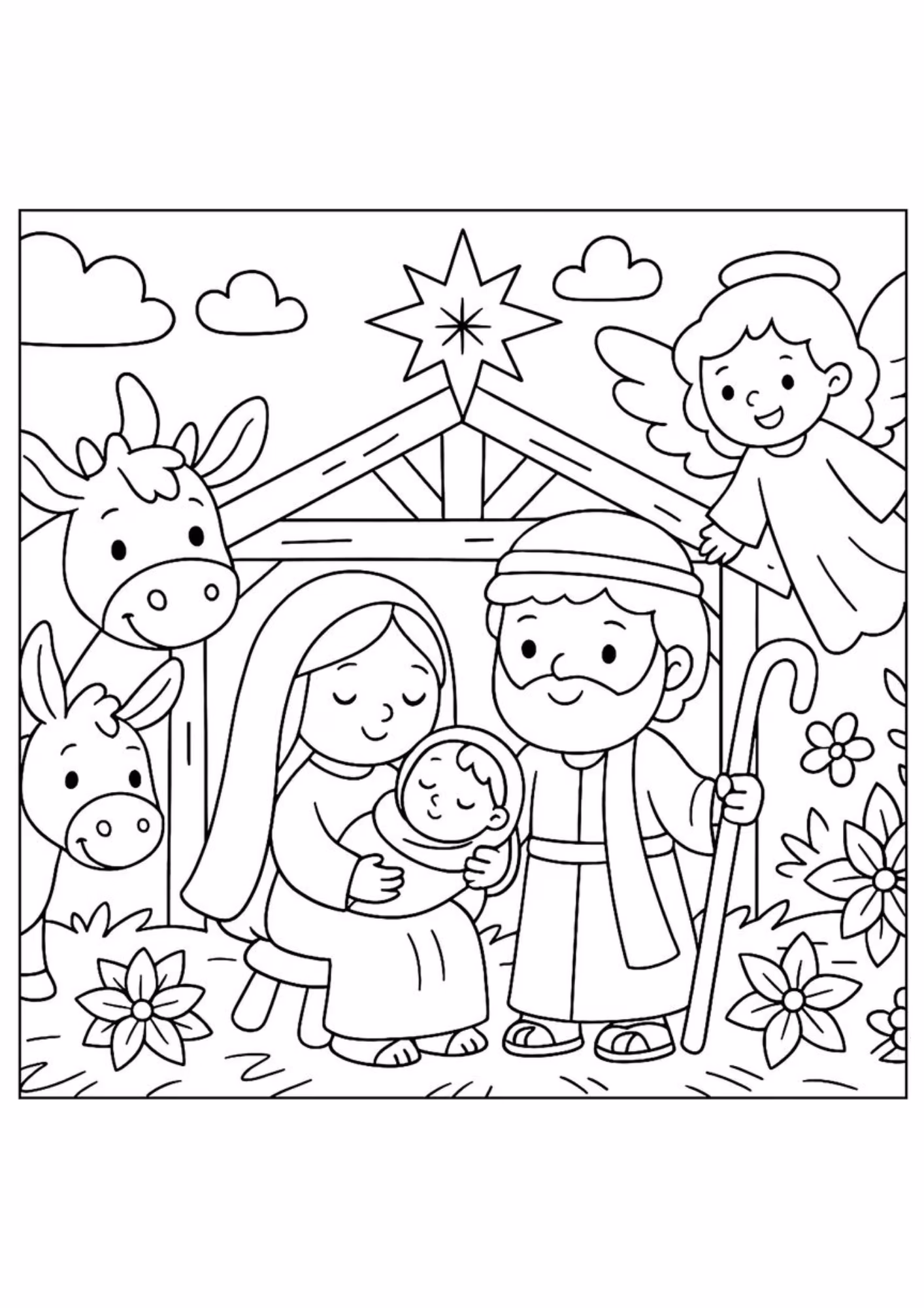 Presepio e para colorir — desenho para imprimir
