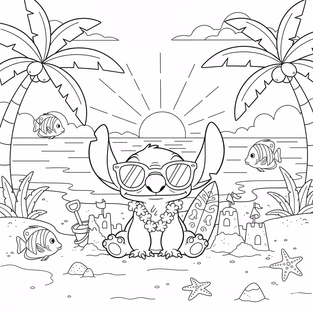 Stitch e para colorir — desenho para imprimir