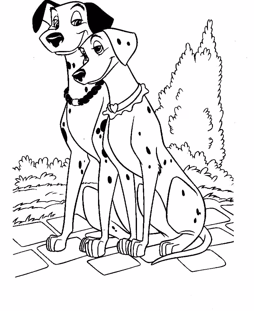 Dalmatas e para colorir — desenho para imprimir