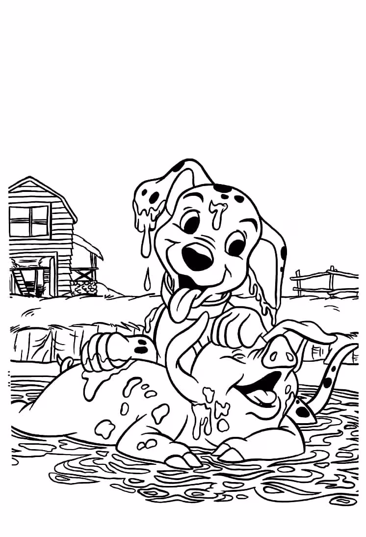Dalmatas e para colorir — desenho para imprimir