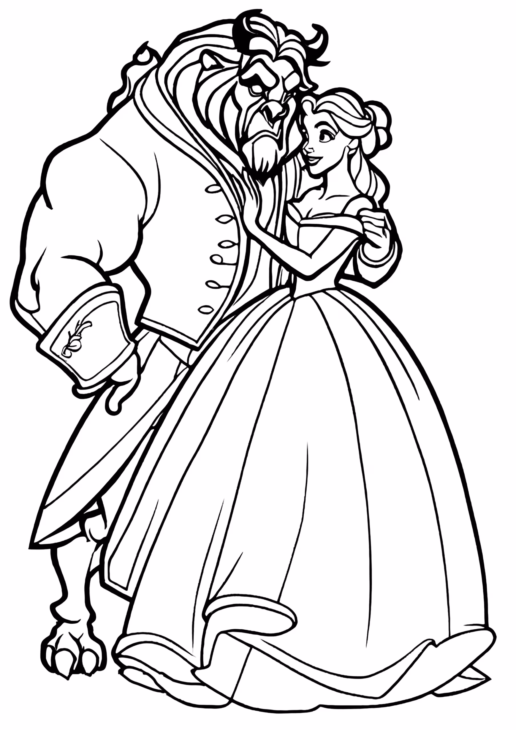 A bela e a fera e para colorir — desenho para imprimir