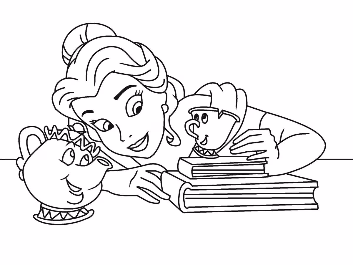 A bela e a fera e para colorir — desenho para imprimir