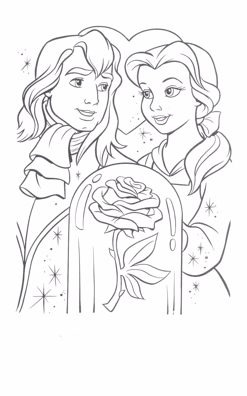 A bela e a fera e para colorir — desenho para imprimir
