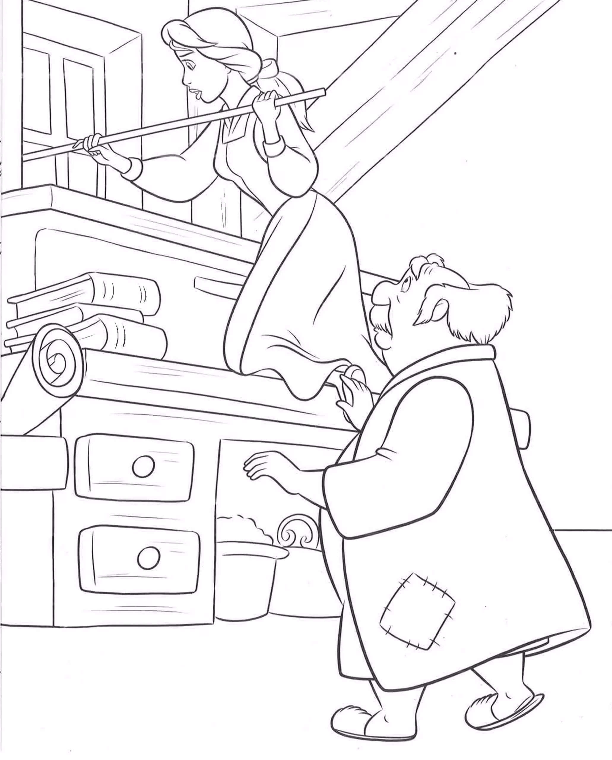 A bela e a fera e para colorir — desenho para imprimir