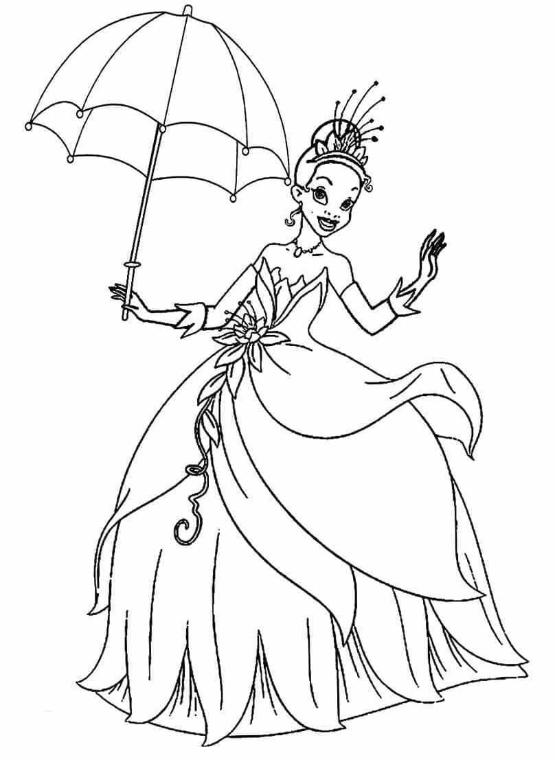 A princesa e o sapo para colorir — desenho para imprimir