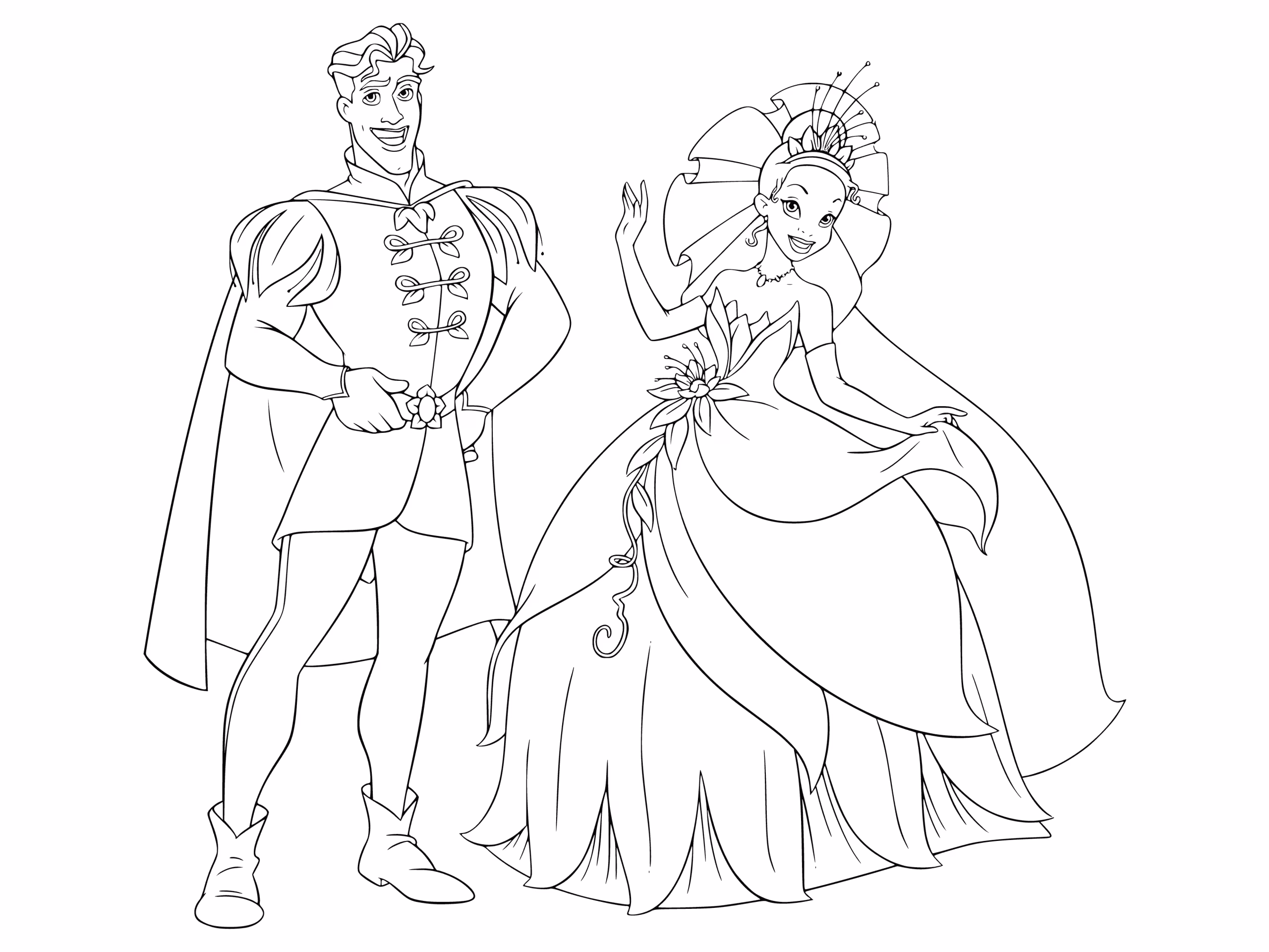 A princesa e o sapo para colorir — desenho para imprimir