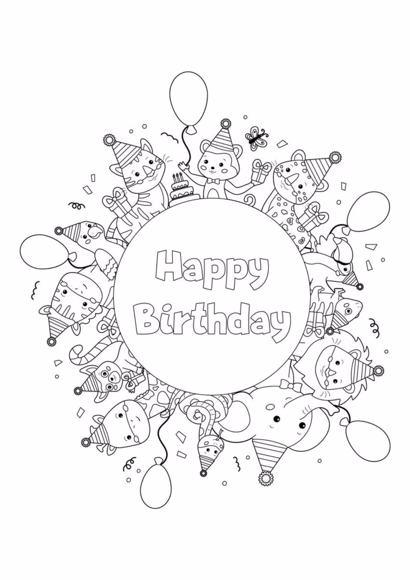 Aniversario e para colorir — desenho para imprimir