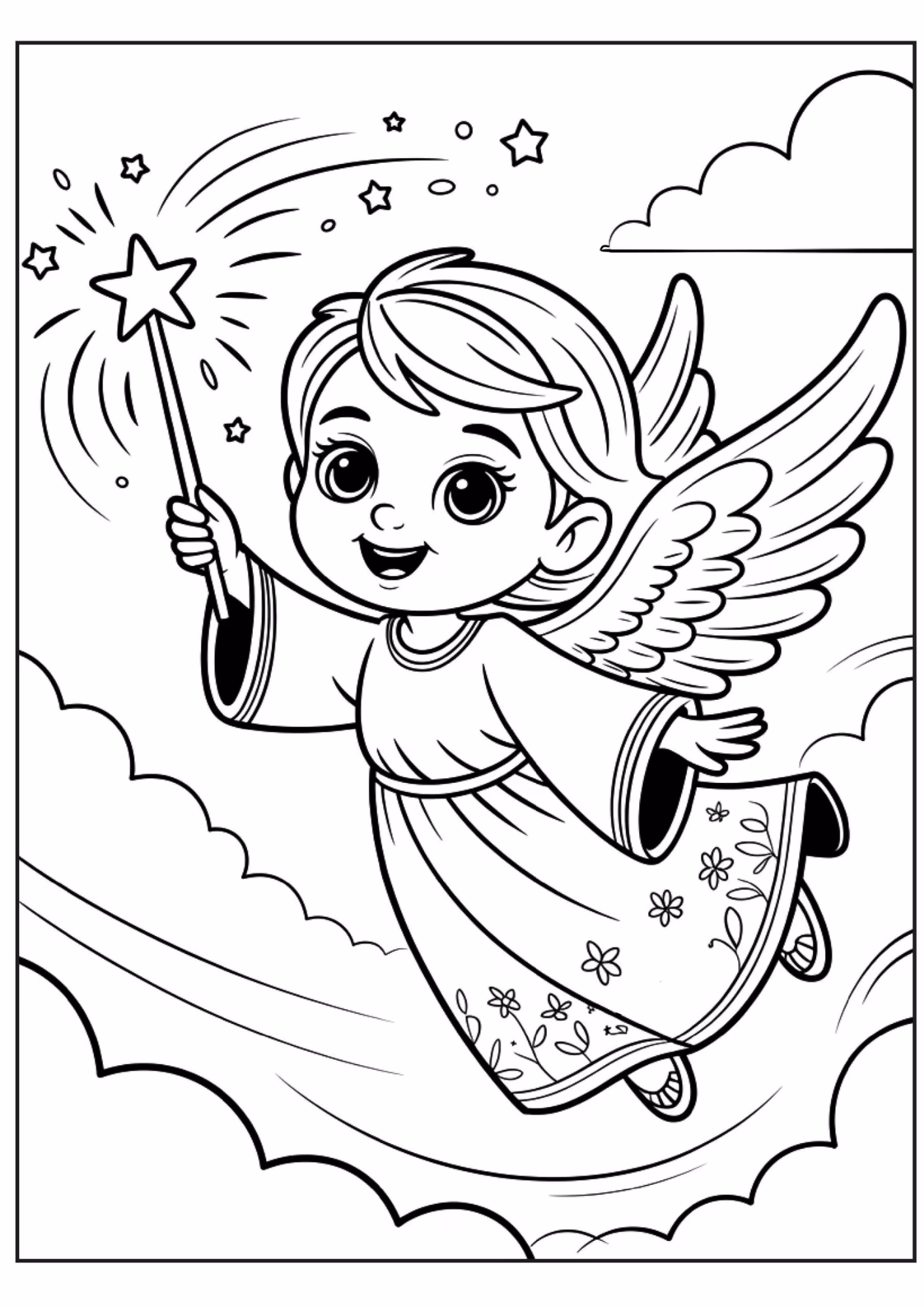 Anjos e para colorir — desenho para imprimir