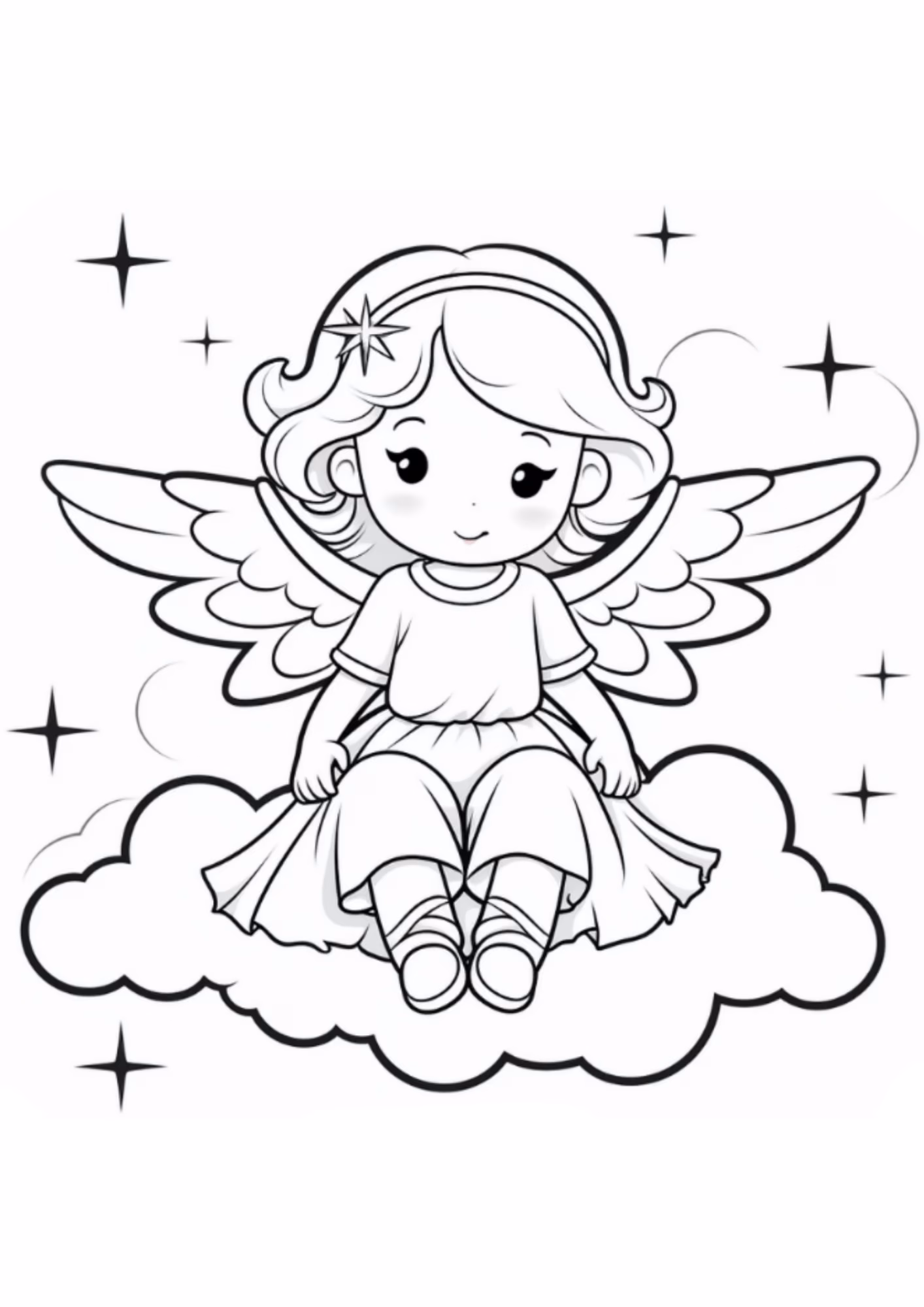 Anjos e para colorir — desenho para imprimir