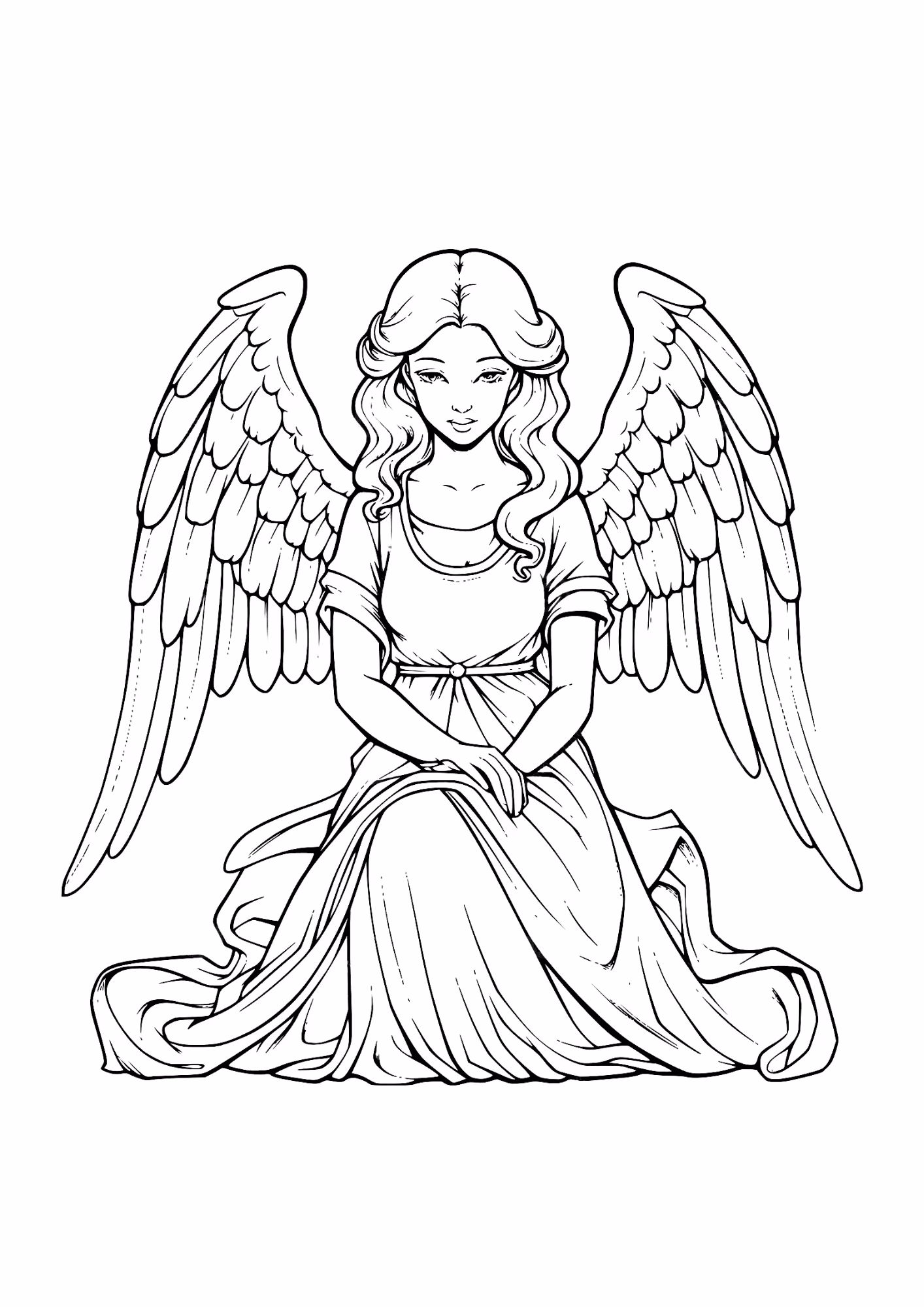 Anjos e para colorir — desenho para imprimir